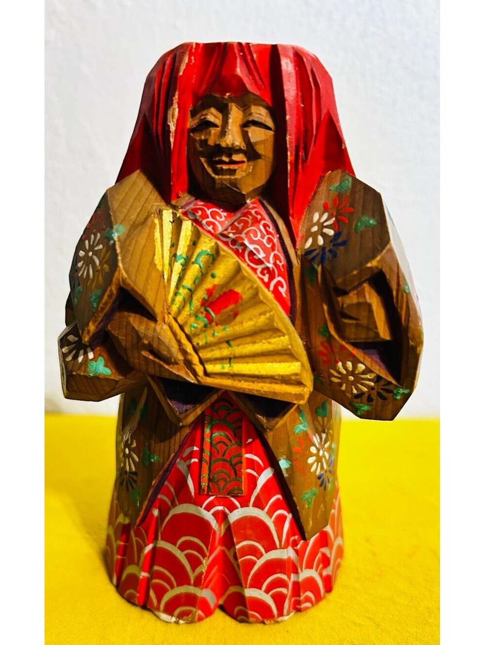 VTG Japanese Wood Carving Doll Hand Painted Figurine